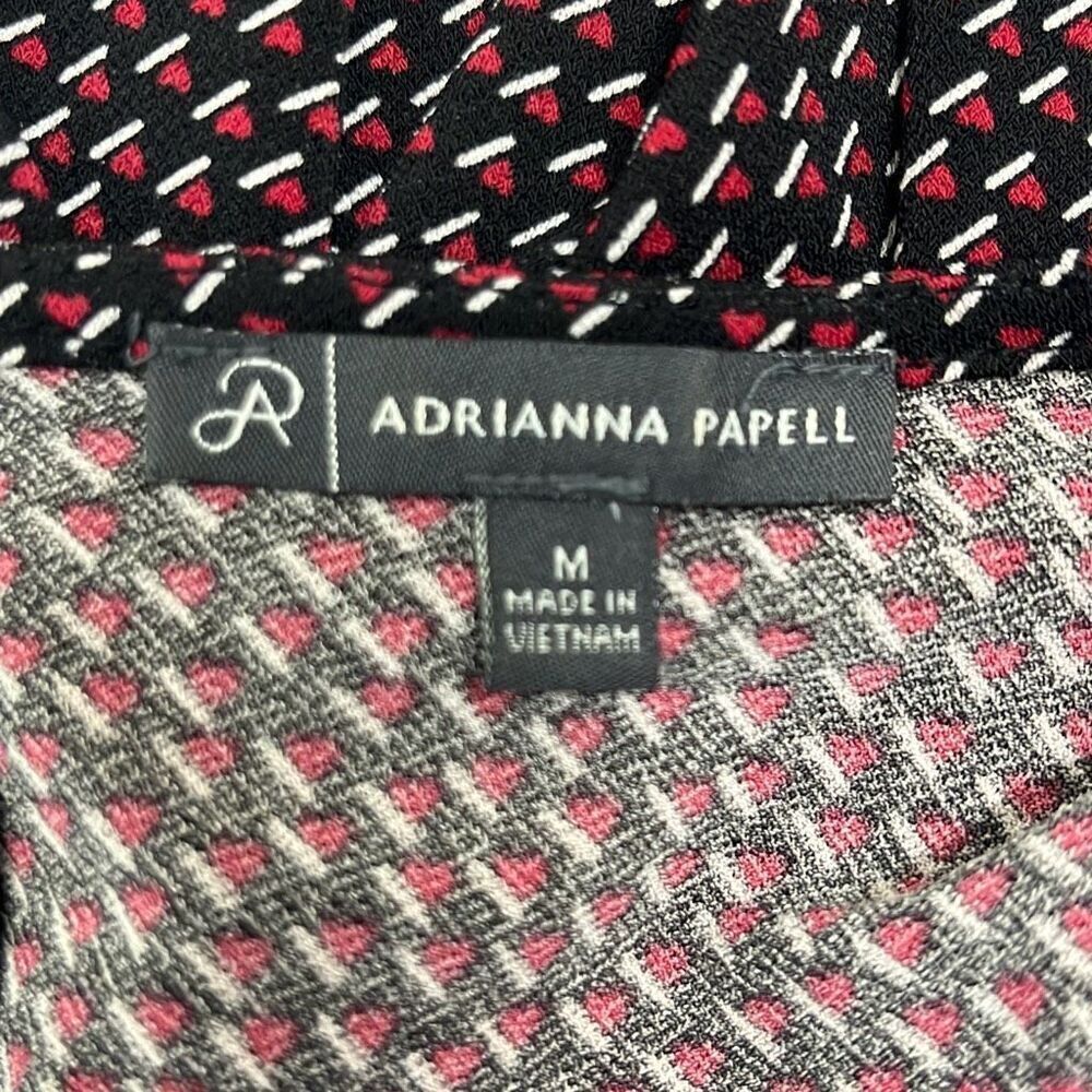 Adrianna Papell Heart Print Black Red Smocked Shoulder Blouse Medium Long Sleeve - Picture 7 of 9